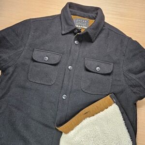 Jachs New York Mens Herringbone Sherpa Lined Shacket Shirt Jacket Size L Black